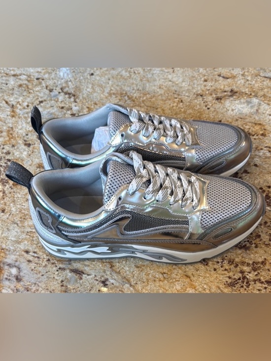 Sandro Shoes - Sandro Metallic Silver Flame Sneakers Size 39- New Never Worn